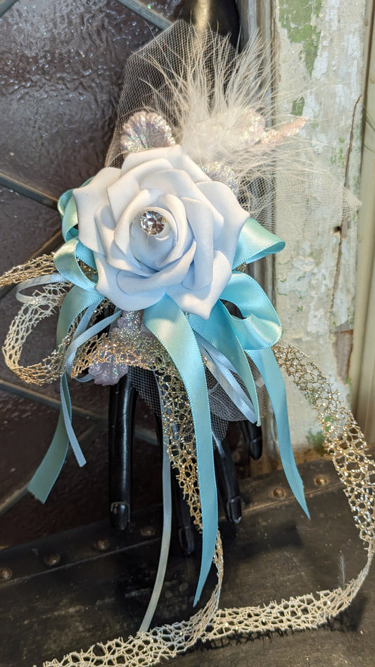 Artificial Keepsake White Rose Corsage Blue