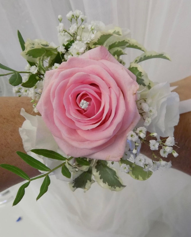 Open Pink Rose Corsage