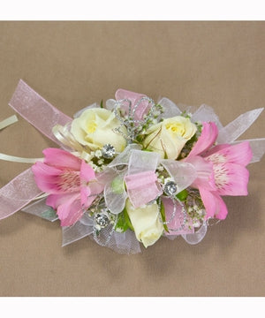 WHITE ROSES PINK ALSTROMERIA MIX CORSAGE